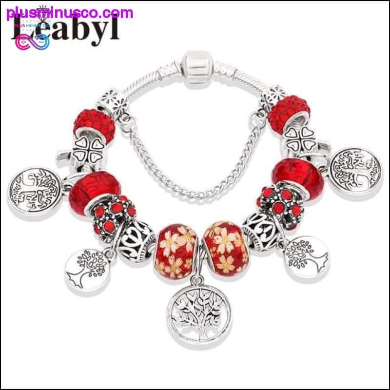 Silver Tree of Life Fashion Bead Bracelet Green Leaf Floral - plusminusco.com