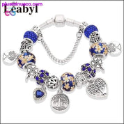 Silver Tree of Life Fashion Bead Bracelet Green Leaf Floral - plusminusco.com