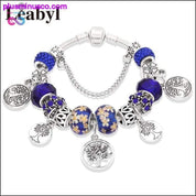 Silver Tree of Life Fashion Bead Bracelet Green Leaf Floral - plusminusco.com