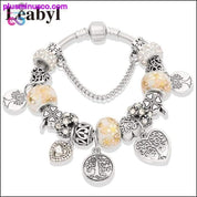 Bracelet de perles de mode arbre de vie en argent, feuille verte florale - plusminusco.com