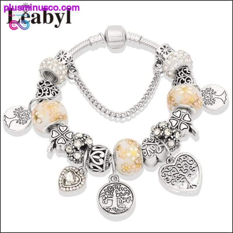 Silver Tree of Life Fashion Bead Bracelet Green Leaf Floral - plusminusco.com