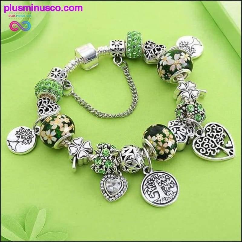 Silver Tree of Life Fashion Bead Bracelet Green Leaf Floral - plusminusco.com