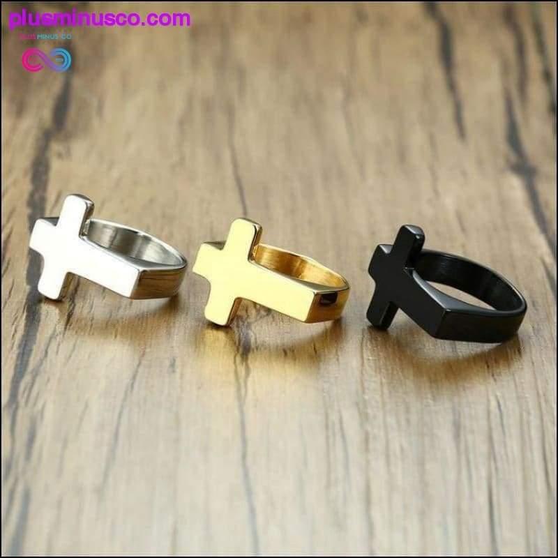 Simple Cross Rings for Men Boy Crucifix Gold Black Silver - plusminusco.com