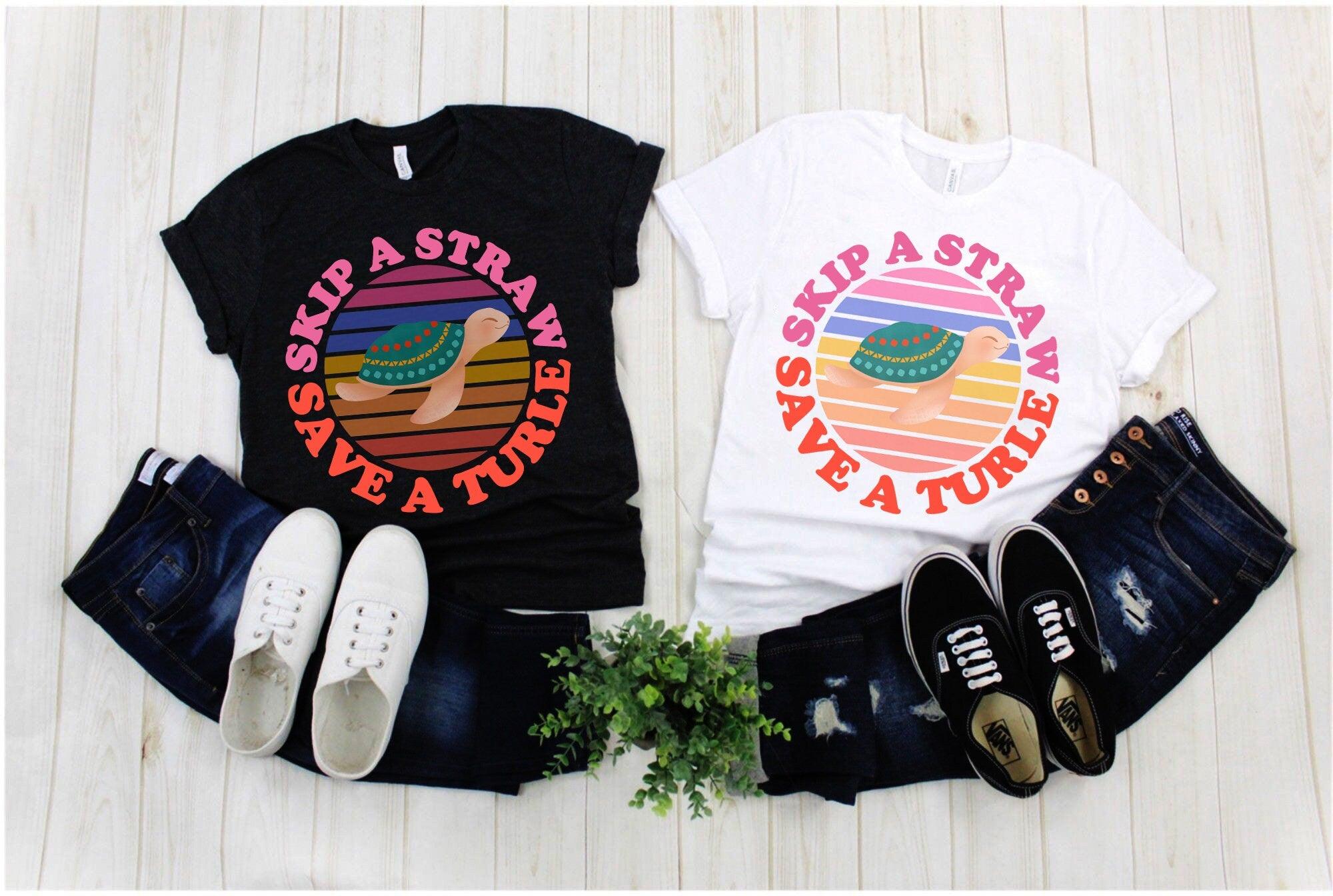 Pular um canudo, salvar uma tartaruga | Camisetas retrô Sunset, camiseta para amantes da natureza, Eco Ocean, camisa de ativista ambiental, camisa de tartaruga do amor - plusminusco.com