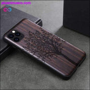 Étui de téléphone en bois d'ébène noir crâne pour iPhone 11 fleur - plusminusco.com