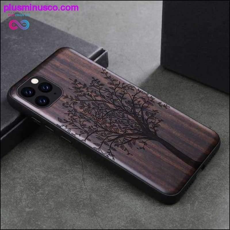Étui de téléphone en bois d'ébène noir crâne pour iPhone 11 fleur - plusminusco.com
