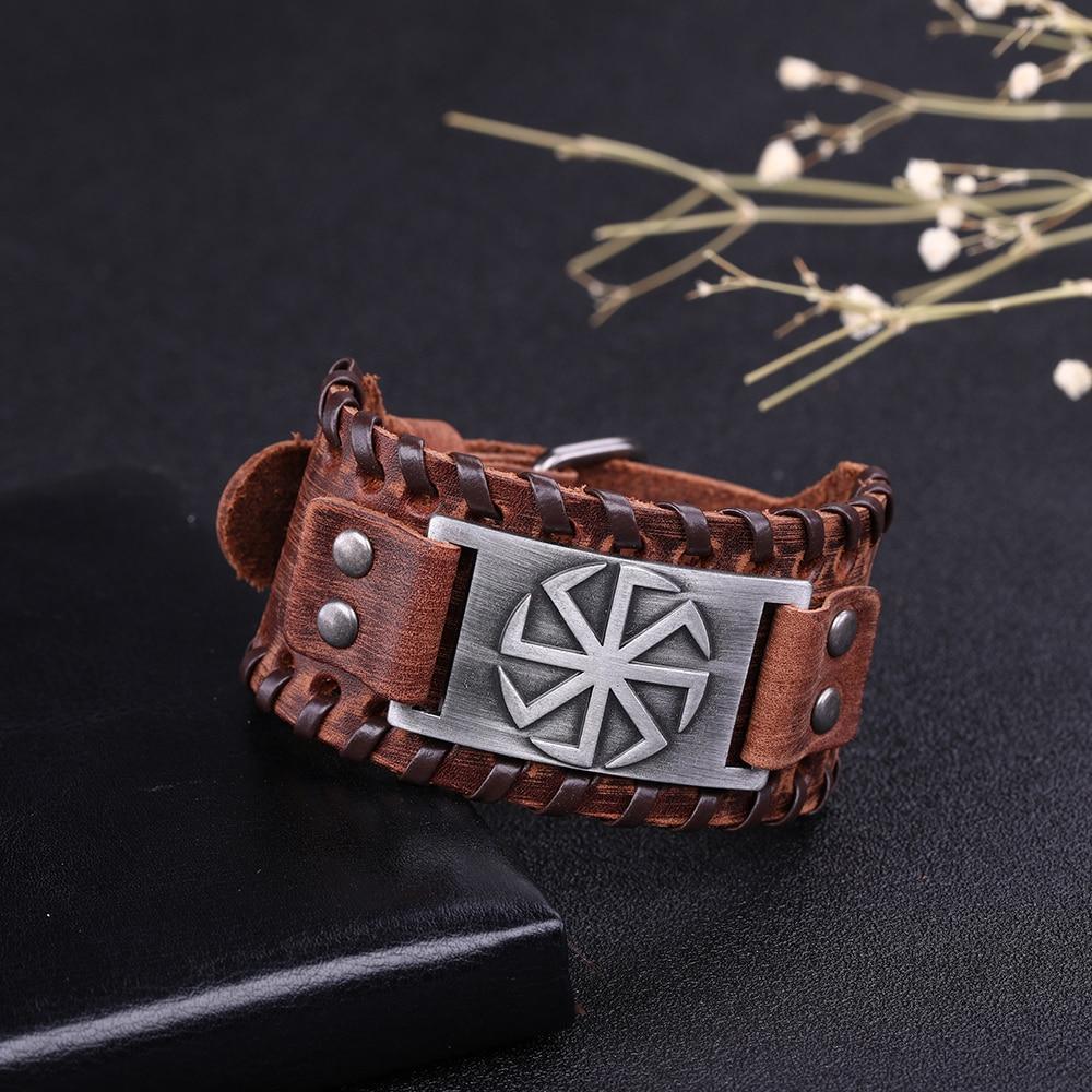 Slavic Wheel Kolovrat Talisman Charm Bracelets Leather Wrap - plusminusco.com