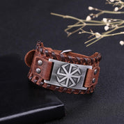 Slavic Wheel Kolovrat Talisman Charm Bracelets Leather Wrap - plusminusco.com