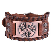 Slavic Wheel Kolovrat Talisman Charm Bracelets Leather Wrap - plusminusco.com