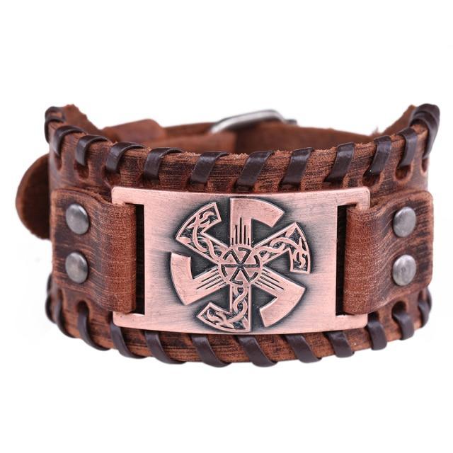 Slavic Wheel Kolovrat Talisman Charm Bracelets Leather Wrap - plusminusco.com