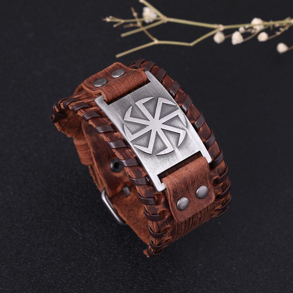 Slavic Wheel Kolovrat Talisman Charm Bracelets Leather Wrap - plusminusco.com