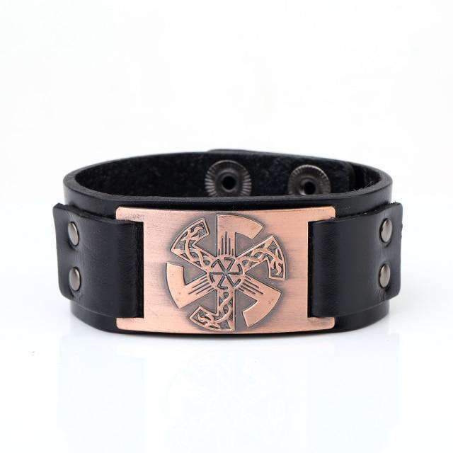 Slavic Wheel Kolovrat Talisman Charm Bracelets Leather Wrap - plusminusco.com