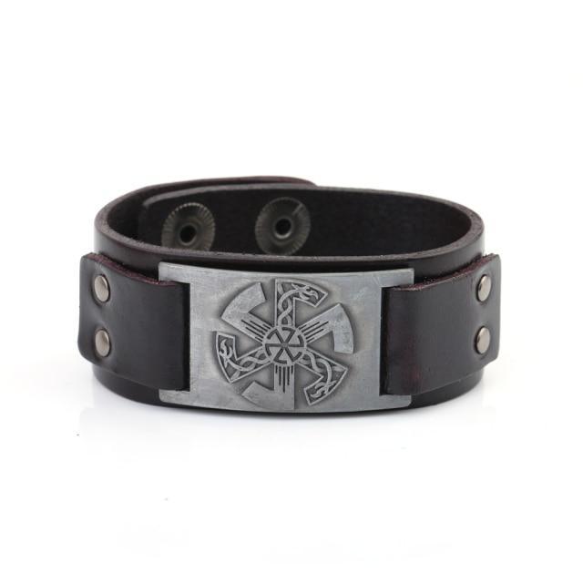 Slavic Wheel Kolovrat Talisman Charm Bracelets Leather Wrap - plusminusco.com