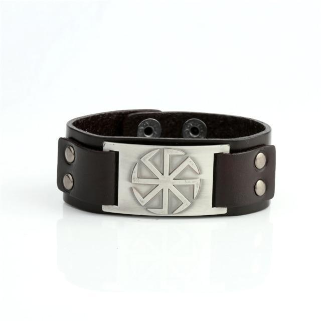 Slavic Wheel Kolovrat Talisman Charm Bracelets Leather Wrap - plusminusco.com