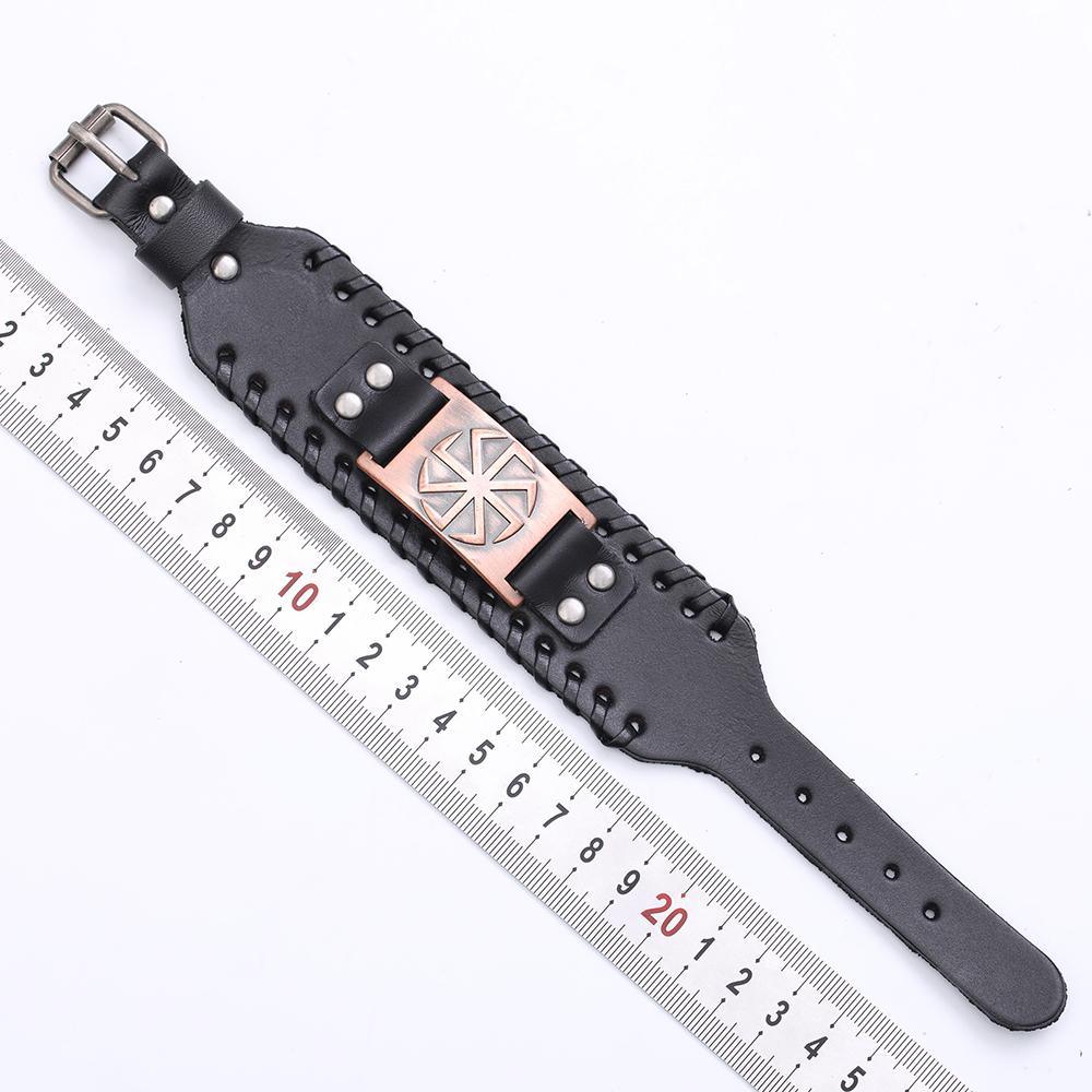 Slavic Wheel Kolovrat Talisman Charm Bracelets Leather Wrap - plusminusco.com