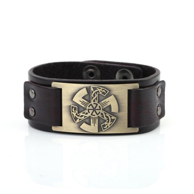 Slavic Wheel Kolovrat Talisman Charm Bracelets Leather Wrap - plusminusco.com