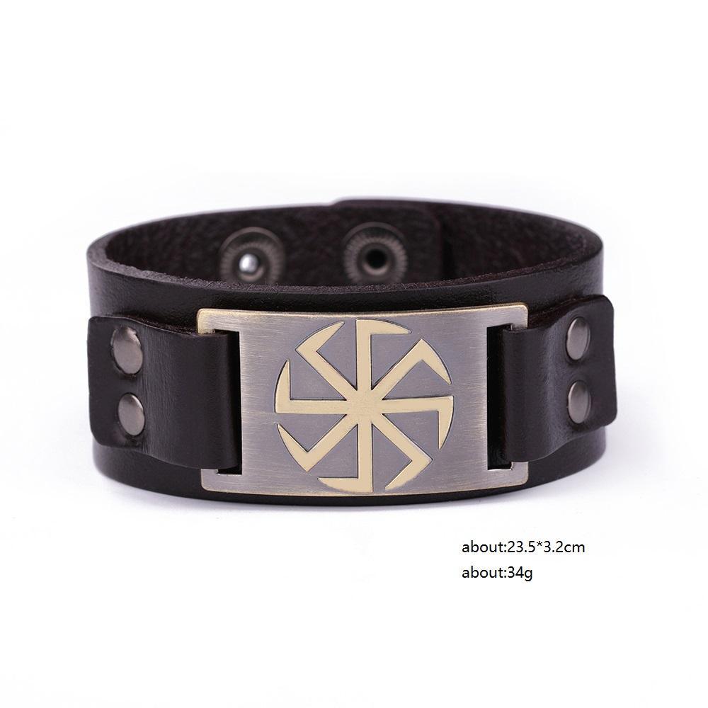 Slavic Wheel Kolovrat Talisman Charm Bracelets Leather Wrap - plusminusco.com