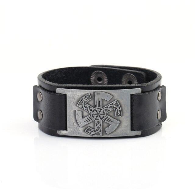Slavic Wheel Kolovrat Talisman Charm Bracelets Leather Wrap - plusminusco.com