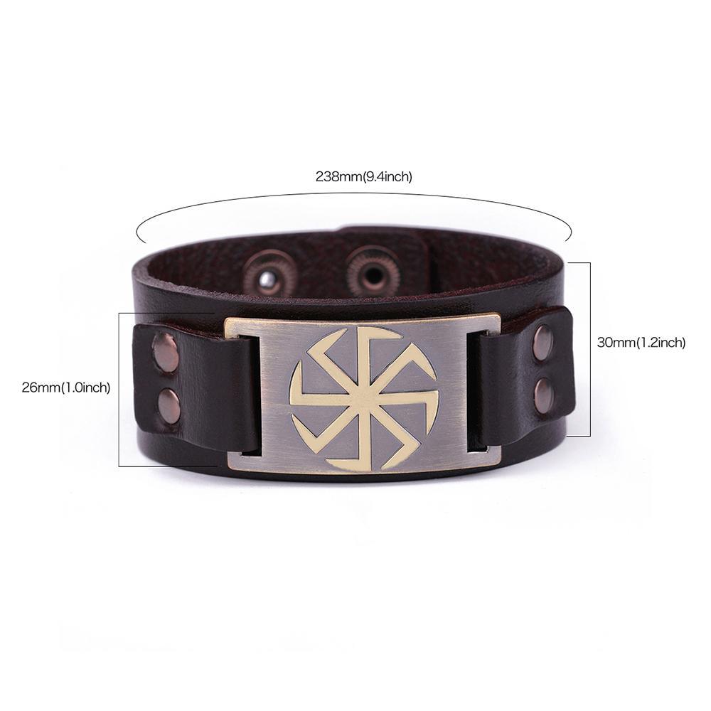 Slavic Wheel Kolovrat Talisman Charm Bracelets Leather Wrap - plusminusco.com
