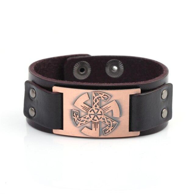 Slavic Wheel Kolovrat Talisman Charm Bracelets Leather Wrap - plusminusco.com