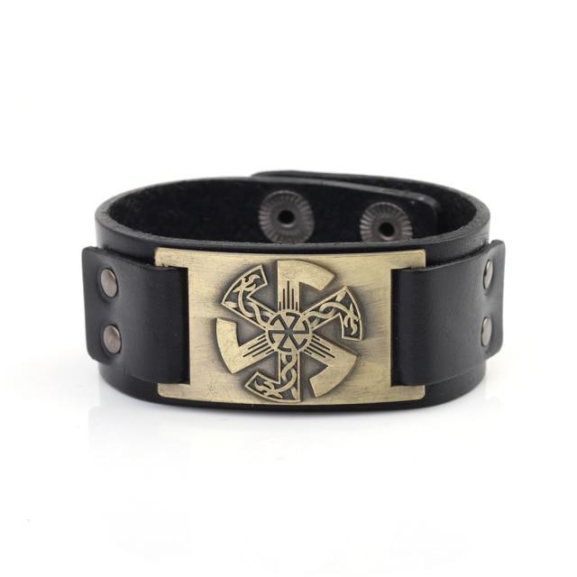 Slavic Wheel Kolovrat Talisman Charm Bracelets Leather Wrap - plusminusco.com