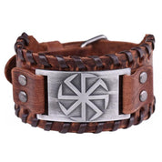 Slavic Wheel Kolovrat Talisman Charm Bracelets Leather Wrap - plusminusco.com