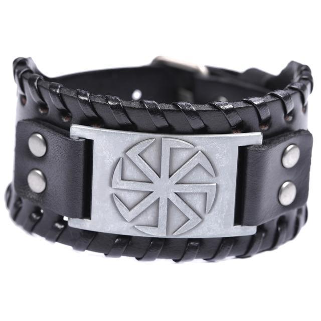 Slavic Wheel Kolovrat Talisman Charm Bracelets Leather Wrap - plusminusco.com