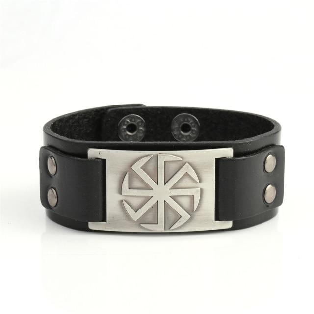 Slavic Wheel Kolovrat Talisman Charm Bracelets Leather Wrap - plusminusco.com