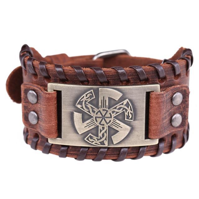 Slavic Wheel Kolovrat Talisman Charm Bracelets Leather Wrap - plusminusco.com