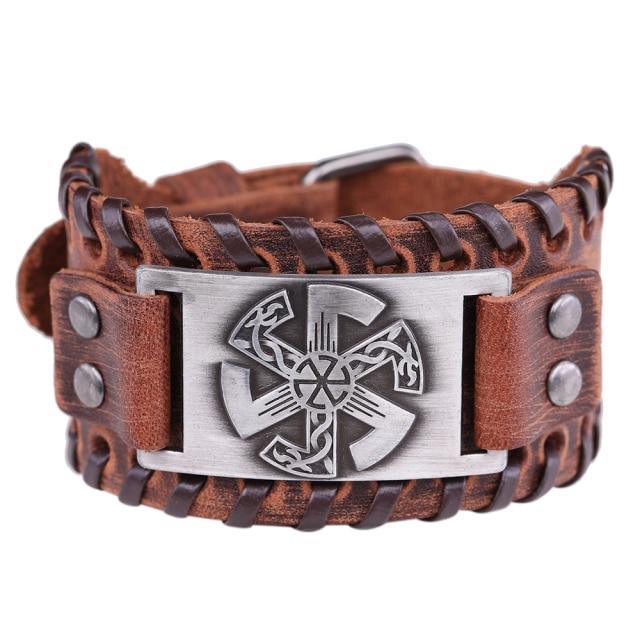 Slavic Wheel Kolovrat Talisman Charm Bracelets Leather Wrap - plusminusco.com