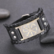 Slavic Wheel Kolovrat Talisman Charm Bracelets Leather Wrap - plusminusco.com