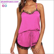 Walang manggas na Strap Lace Trim Satin Cami Top Nightwear Femme - plusminusco.com