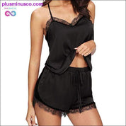 Sleeveless Strap Lace Trim Satin Cami Top Nightwear Femme - plusminusco.com
