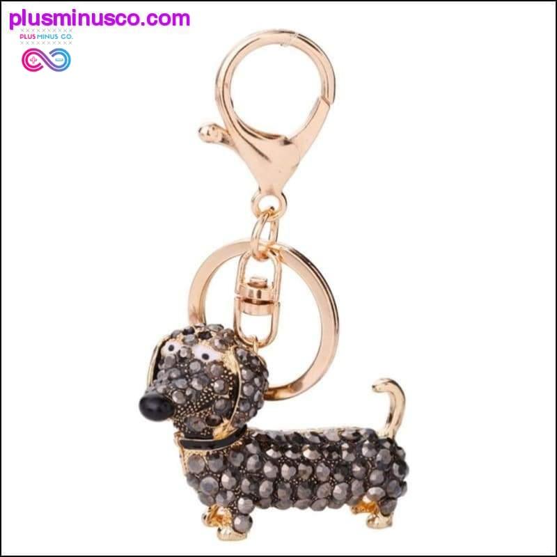 Petit porte-clés mignon en strass avec motif de chien teckel - plusminusco.com