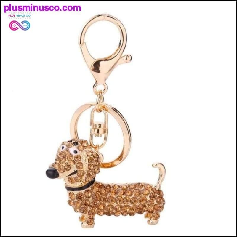 小さくて素敵なかわいいラインストーンダックスフント犬デザインキーホルダー - plusminusco.com
