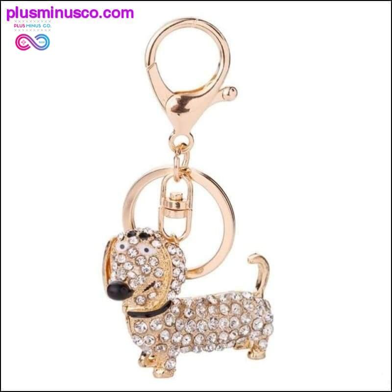 Petit porte-clés mignon en strass avec motif de chien teckel - plusminusco.com