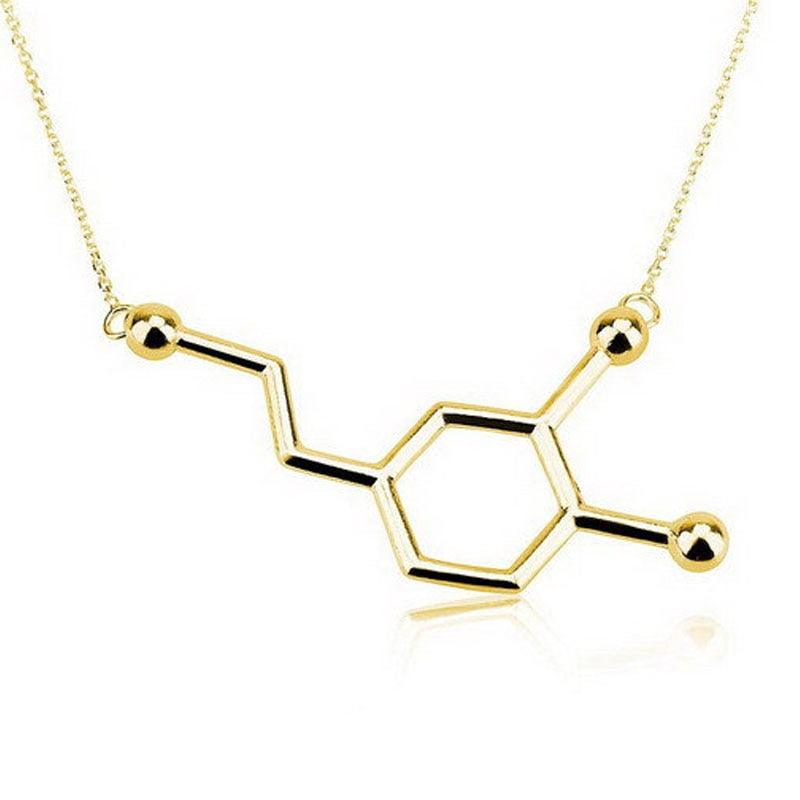 SMJEL Dopamin-Molekül-Halsketten, chemische Formel-Halskette, modische Damen-Serotonin-Struktur-Formel-Anhänger, Abschlussgeschenke – plusminusco.com