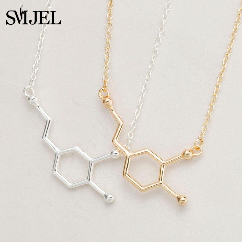 SMJEL Dopamine Molecule Necklaces Chemical Formula Necklace Fashion Women Serotonin Structure Formula Pendant Graduation Gifts - plusminusco.com