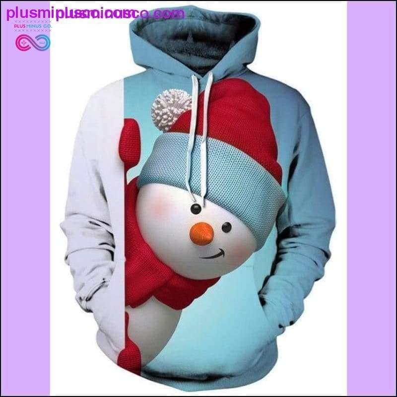 Felpe con cappuccio natalizie con stampa 3D pupazzo di neve e tasca a marsupio - plusminusco.com
