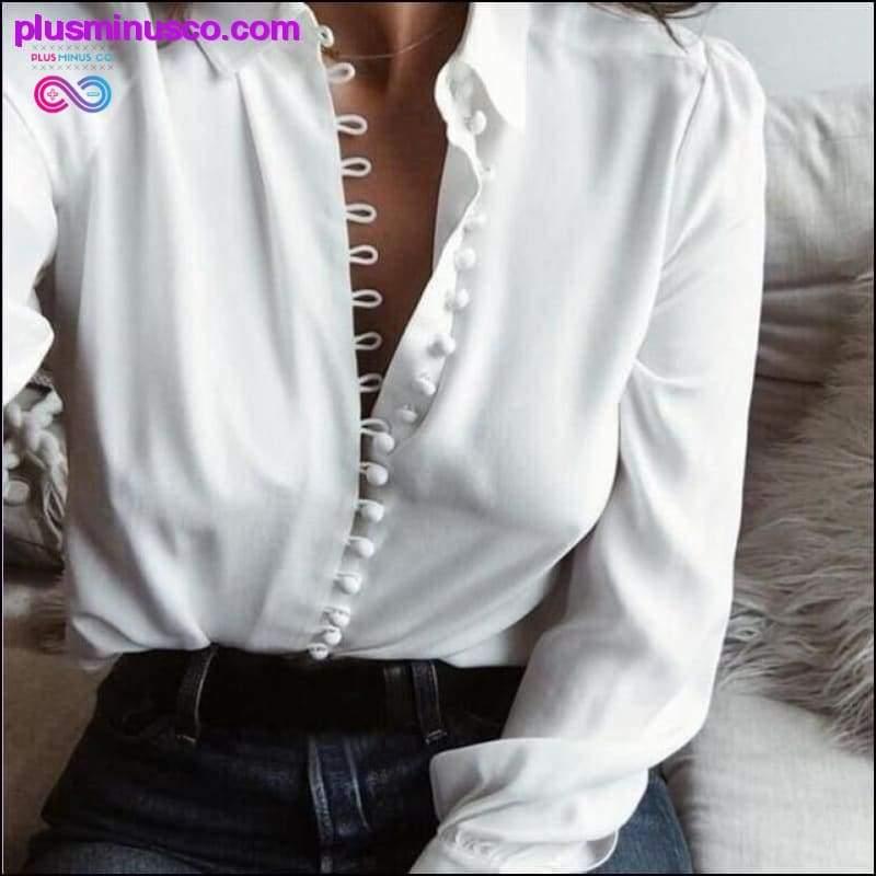 Softu Women Fashion Casual Solidna bluzka z długim rękawem i klapą - plusminusco.com