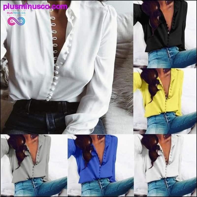 Softu Femei Fashion Casual Solid Bluză cu mânecă lungă cu rever - plusminusco.com