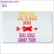 Some girls like to wear bows real girls shoot them Desk Mats - plusminusco.com