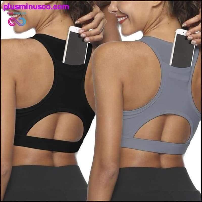 Sports Bra with Phone Back Pocket Medium Impact Racerback - plusminusco.com