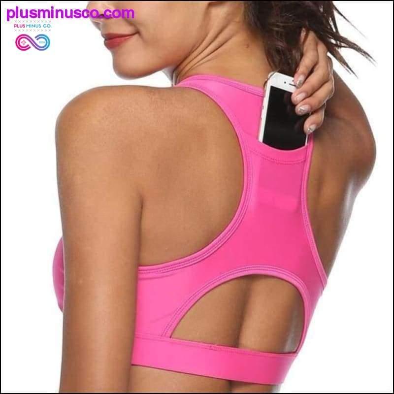 Sports Bra with Phone Back Pocket Medium Impact Racerback - plusminusco.com