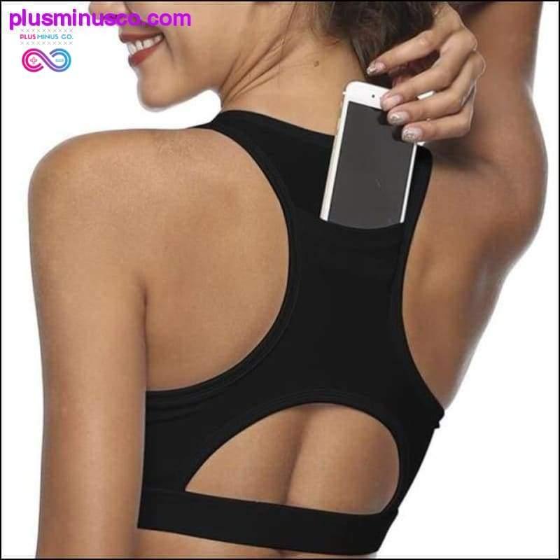 Reggiseno sportivo con tasca posteriore per telefono, impatto medio, schiena scollata - plusminusco.com