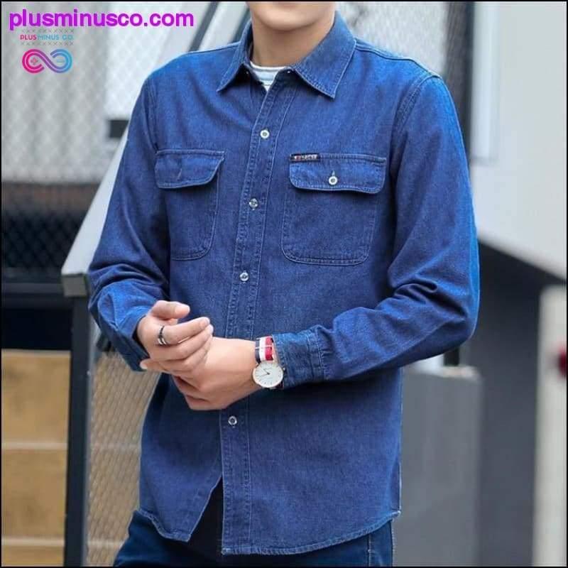 Pomladno-jesenska moška denim majica z dolgimi rokavi, modra krema za sončenje - plusminusco.com