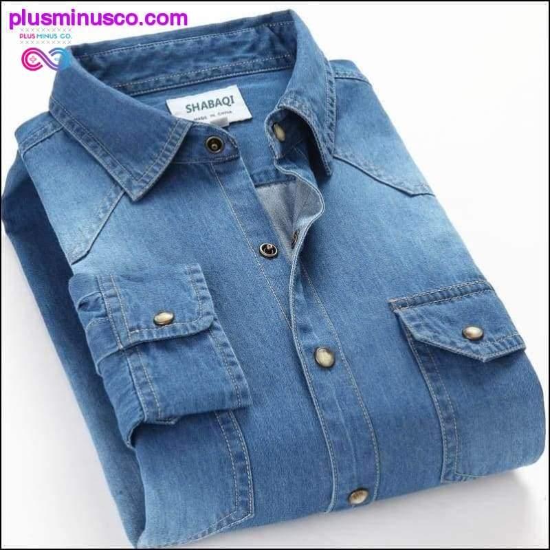 Jarní podzim Pánská džínová tenká košile s dlouhým rukávem Soft 100% - plusminusco.com