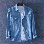 Jarní podzim Pánská džínová tenká košile s dlouhým rukávem Soft 100% - plusminusco.com