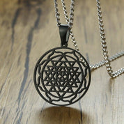 Sri Yantra Mandala Pendant Necklace in Black Lucky Charm Stainless Steel Blessed Energized Spiritual Jewelry 24 inch - plusminusco.com