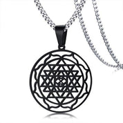 Sri Yantra Mandala Pendant Necklace in Black Lucky Charm Stainless Steel Blessed Energized Spiritual Jewelry 24 inch - plusminusco.com